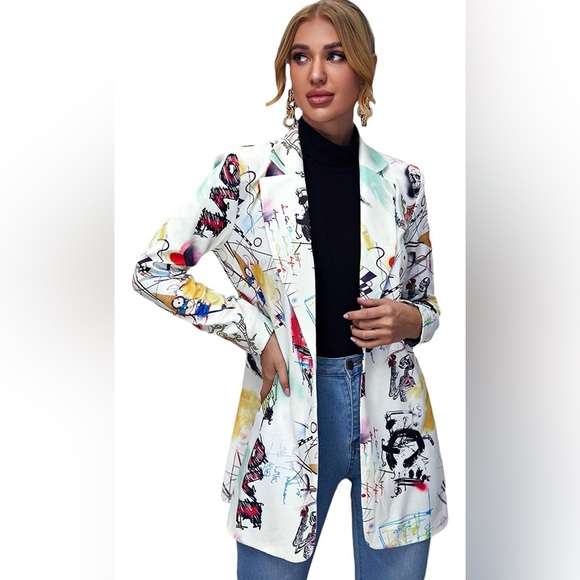 Graffiti print blazer and extra-large. Stretchy material. lightly worn. - Picture 5 of 8